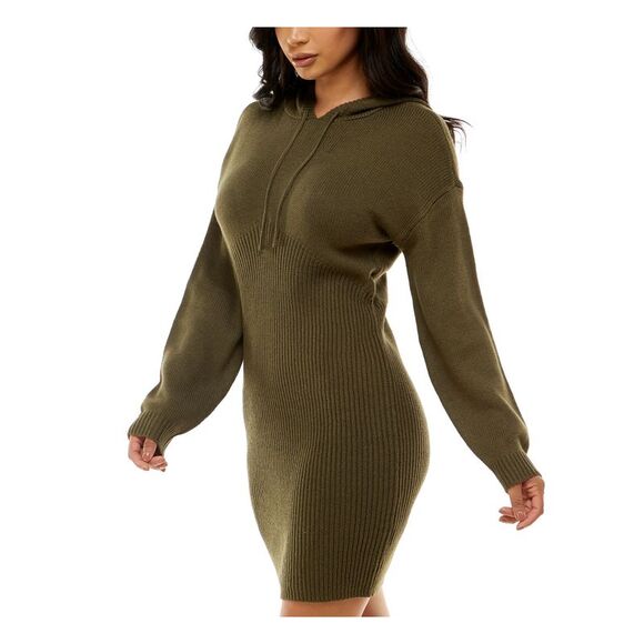 YOUNIQUE Womens Green Ribbed Hoodie Unlined Long Sleeve Short Sweater Dress M - Picture 3 of 4